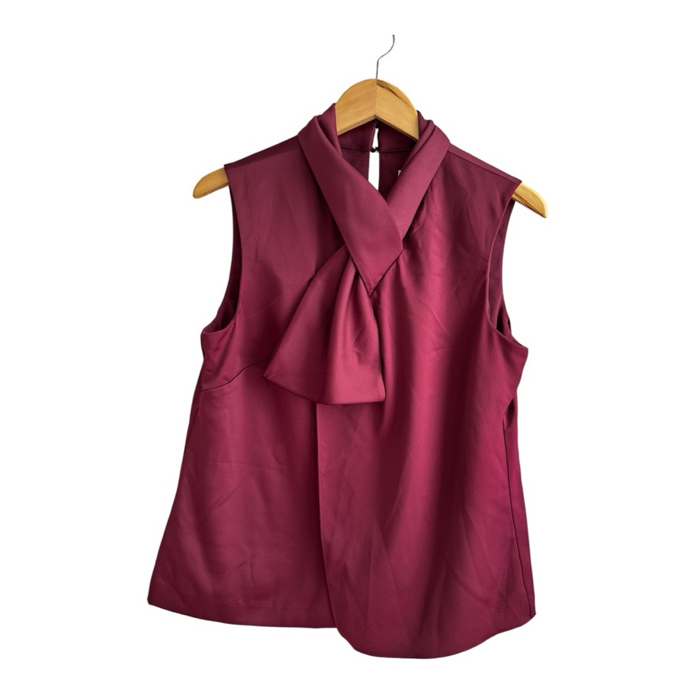 Tahari Rich Burgundy Tie-Neck Blouse
